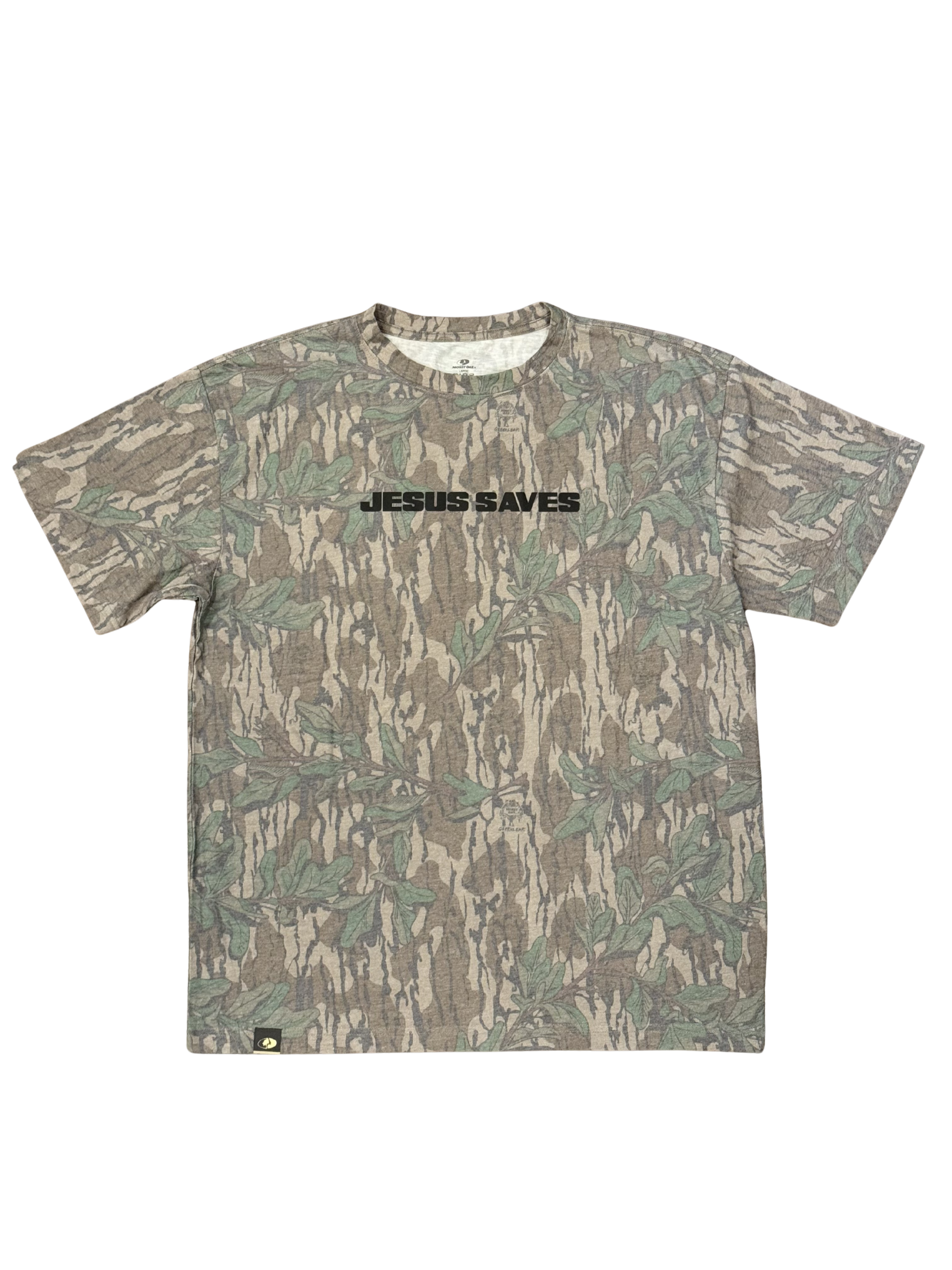 Jesus Saves Tee - Washed Mossy Oak Greenleaf